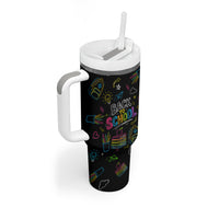 Back To School New Year New Chapter Tumbler With Handle Colorful Neon Chalkboard Doodle School Supplies