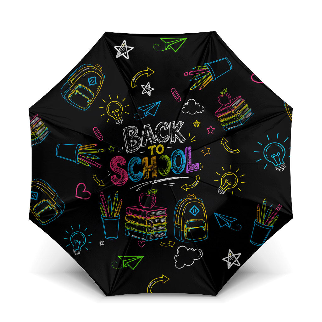 Back To School New Year New Chapter Umbrella Colorful Neon Chalkboard Doodle School Supplies