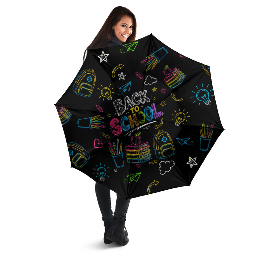 Back To School New Year New Chapter Umbrella Colorful Neon Chalkboard Doodle School Supplies