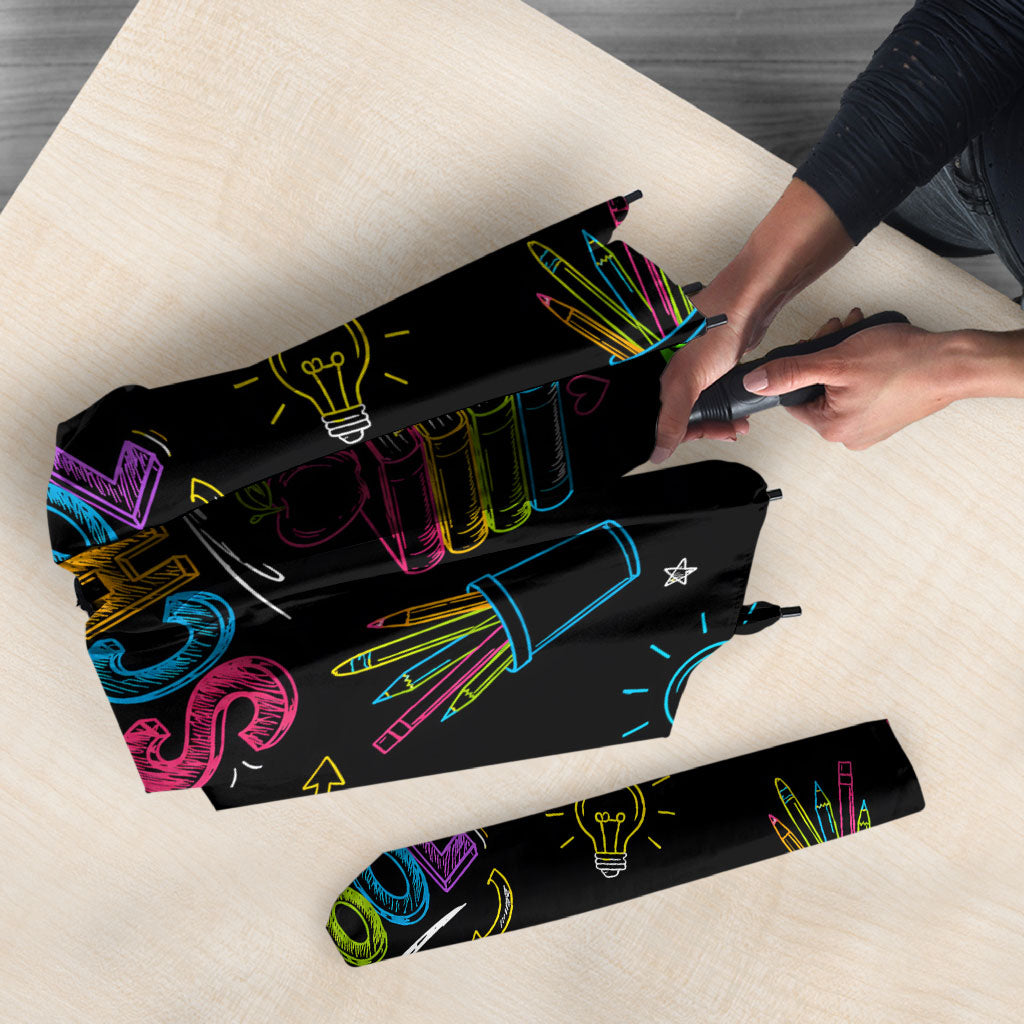 Back To School New Year New Chapter Umbrella Colorful Neon Chalkboard Doodle School Supplies