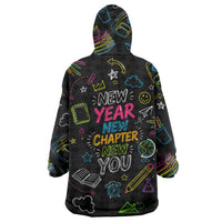 Back To School New Year New Chapter Wearable Blanket Hoodie Colorful Neon Chalkboard Doodle School Supplies