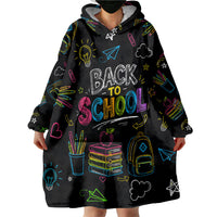 Back To School New Year New Chapter Wearable Blanket Hoodie Colorful Neon Chalkboard Doodle School Supplies