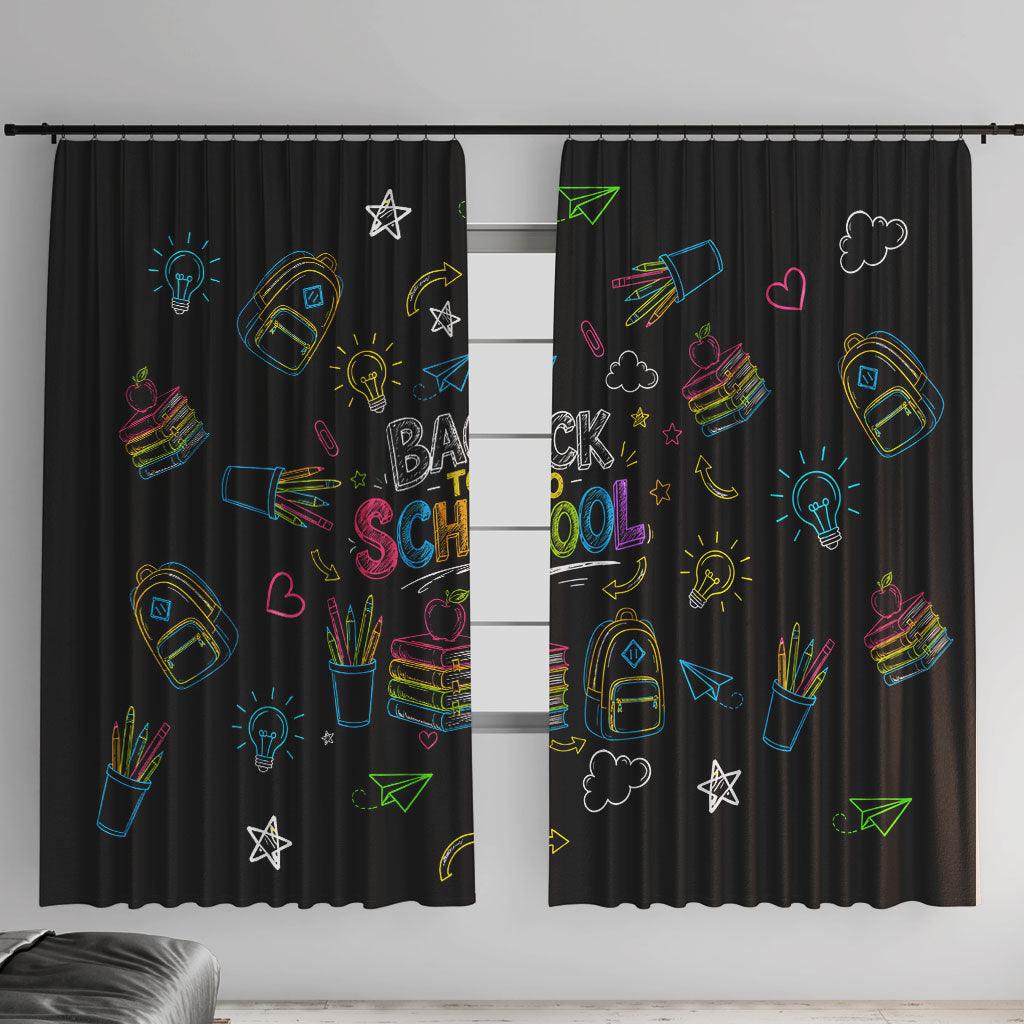 Back To School New Year New Chapter Window Curtain Colorful Neon Chalkboard Doodle School Supplies