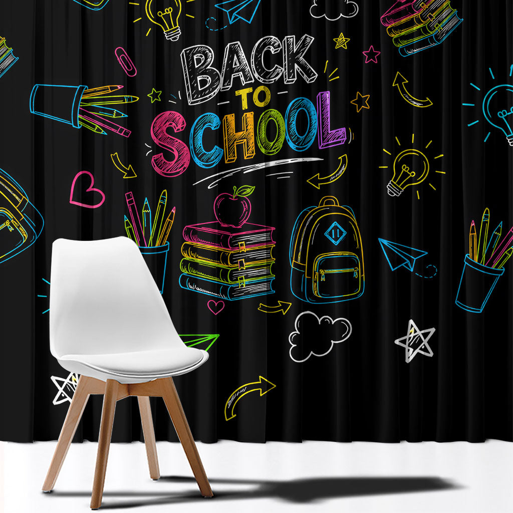 Back To School New Year New Chapter Window Curtain Colorful Neon Chalkboard Doodle School Supplies