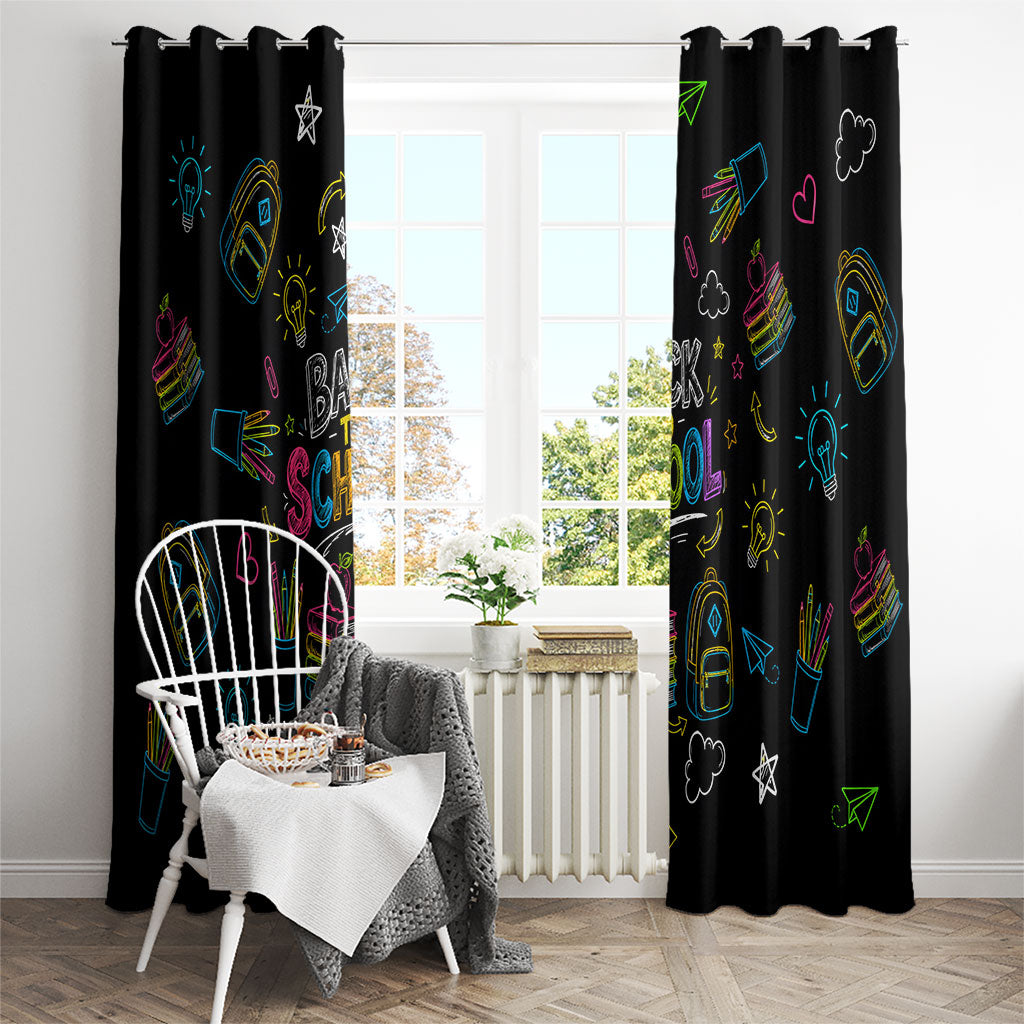 Back To School New Year New Chapter Window Curtain Colorful Neon Chalkboard Doodle School Supplies