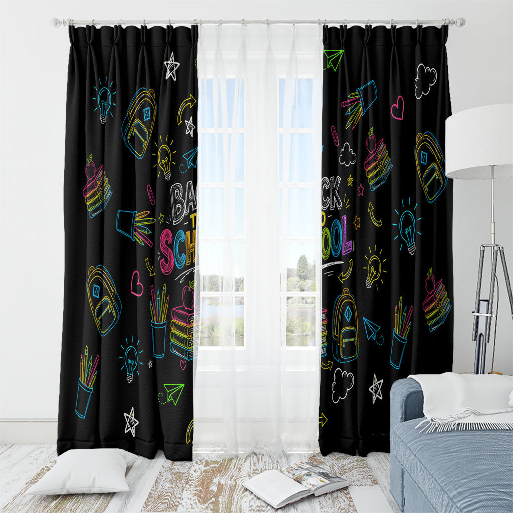 Back To School New Year New Chapter Window Curtain Colorful Neon Chalkboard Doodle School Supplies