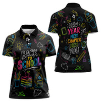 Back To School New Year New Chapter Women Polo Shirt Colorful Neon Chalkboard Doodle School Supplies