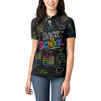 Back To School New Year New Chapter Women Polo Shirt Colorful Neon Chalkboard Doodle School Supplies
