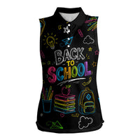 Back To School New Year New Chapter Women Sleeveless Polo Shirt Colorful Neon Chalkboard Doodle School Supplies