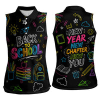 Back To School New Year New Chapter Women Sleeveless Polo Shirt Colorful Neon Chalkboard Doodle School Supplies