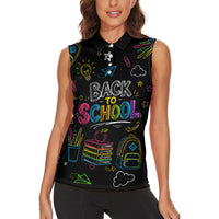 Back To School New Year New Chapter Women Sleeveless Polo Shirt Colorful Neon Chalkboard Doodle School Supplies