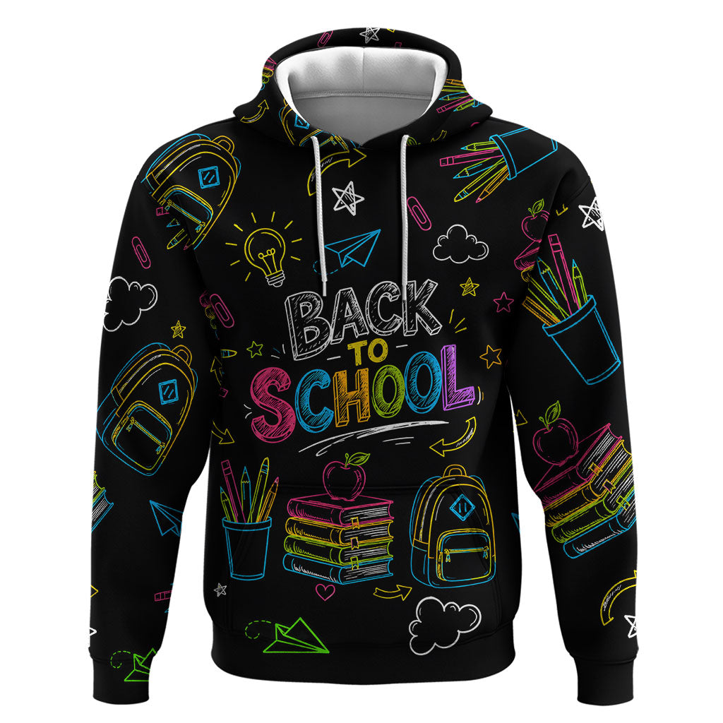 Back To School New Year New Chapter Zip Hoodie Colorful Neon Chalkboard Doodle School Supplies