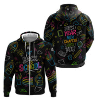 Back To School New Year New Chapter Zip Hoodie Colorful Neon Chalkboard Doodle School Supplies