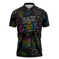 Back To School New Year New Chapter Zipper Polo Shirt Colorful Neon Chalkboard Doodle School Supplies