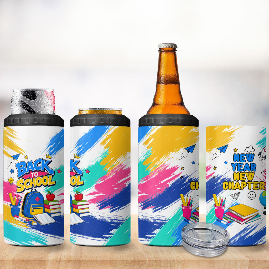 Back To School 4 in 1 Can Cooler Tumbler New Year New Chapter Colorful Paint Splatter