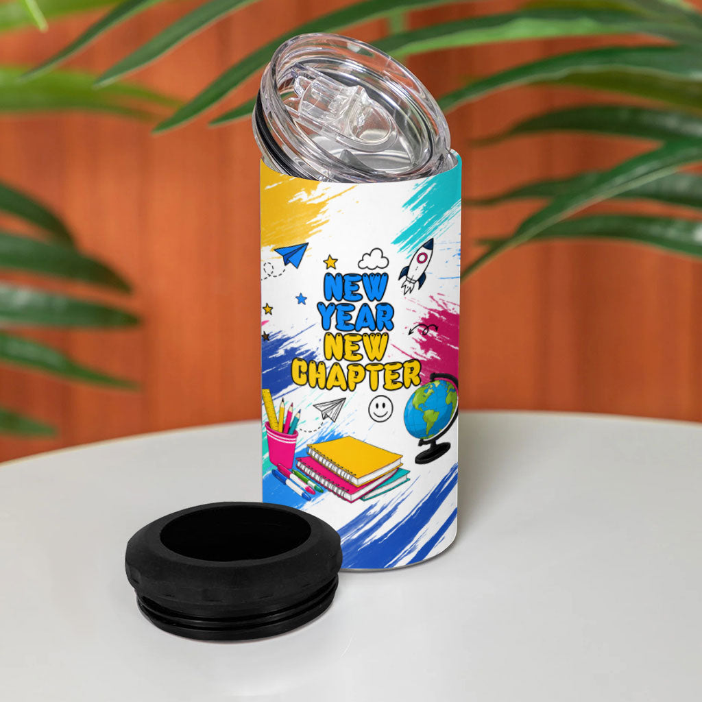 Back To School 4 in 1 Can Cooler Tumbler New Year New Chapter Colorful Paint Splatter