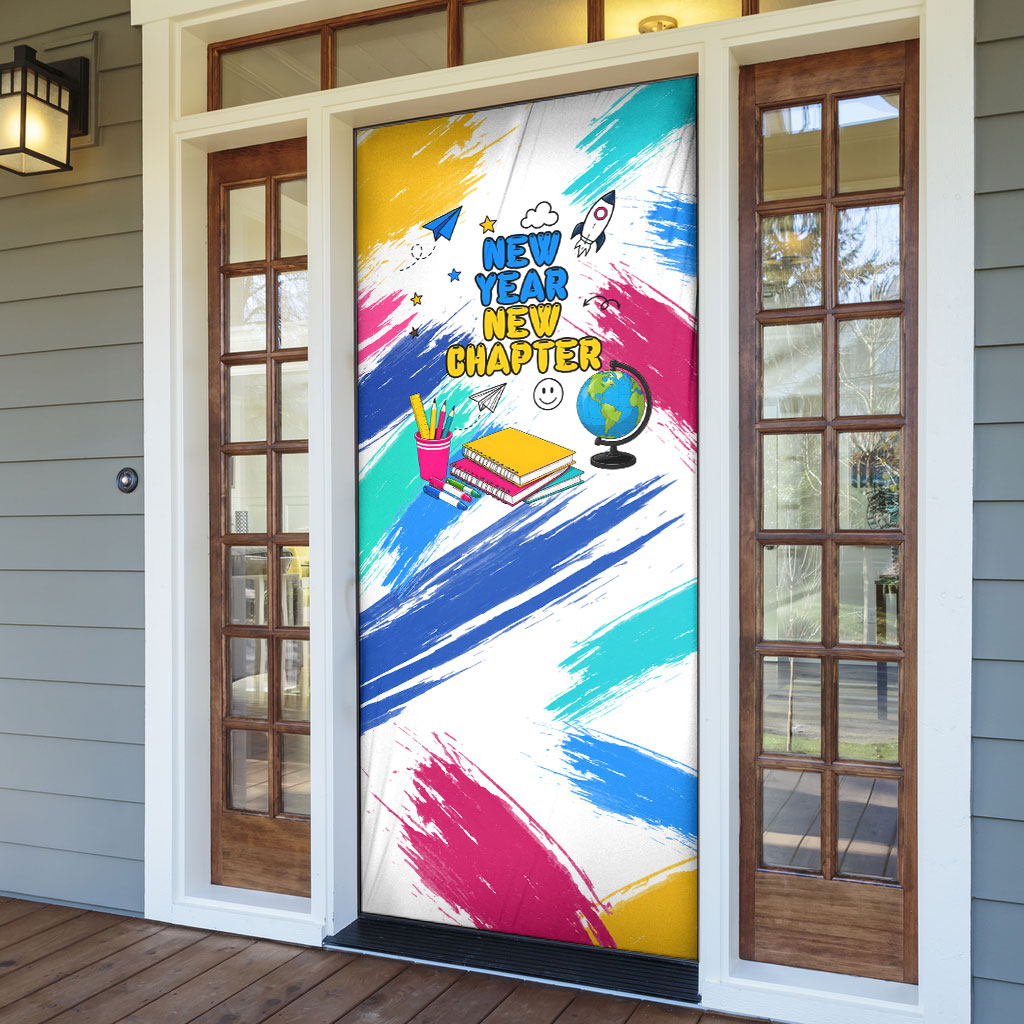 Back To School Door Cover New Year New Chapter Colorful Paint Splatter
