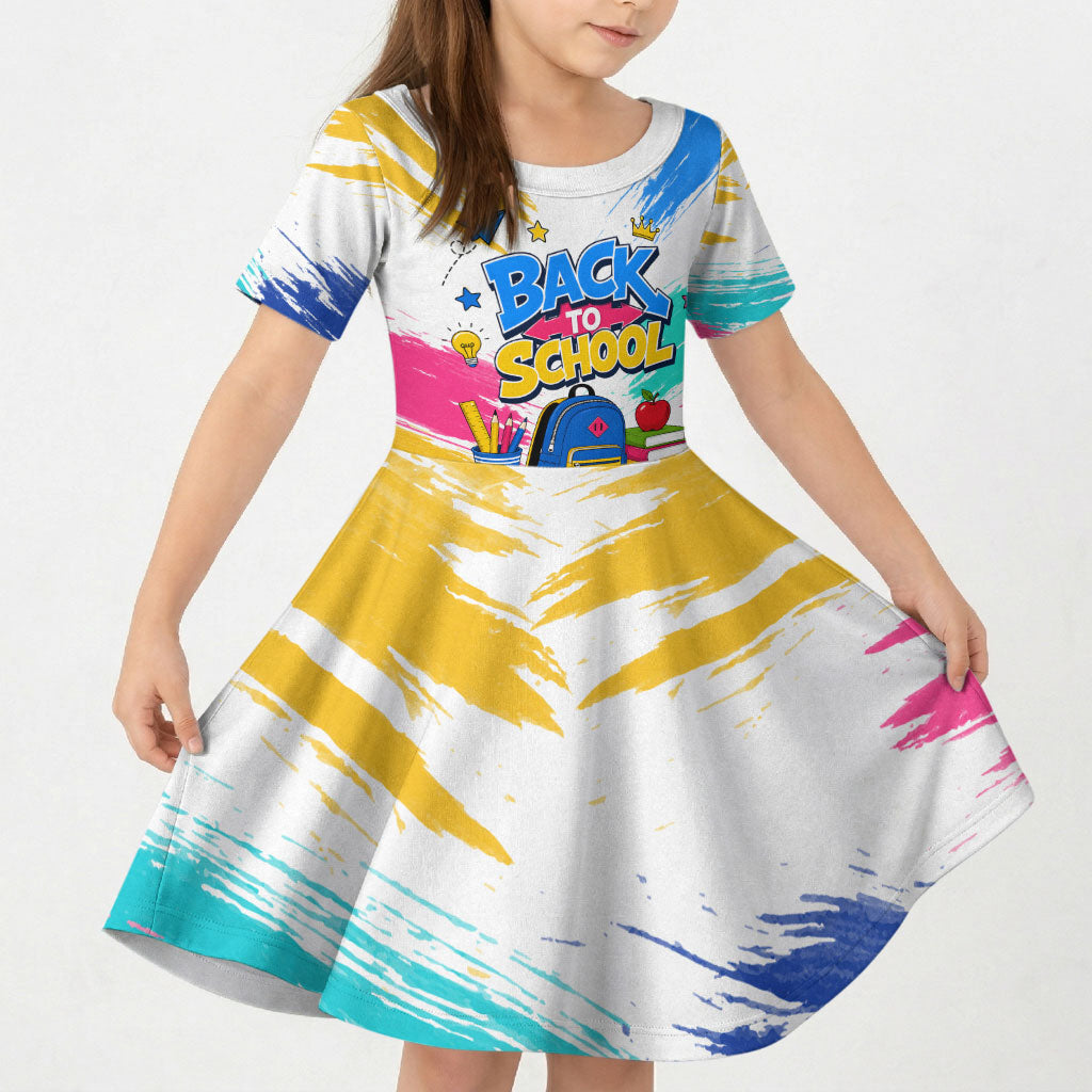 Back To School Kid Short Sleeve Dress New Year New Chapter Colorful Paint Splatter