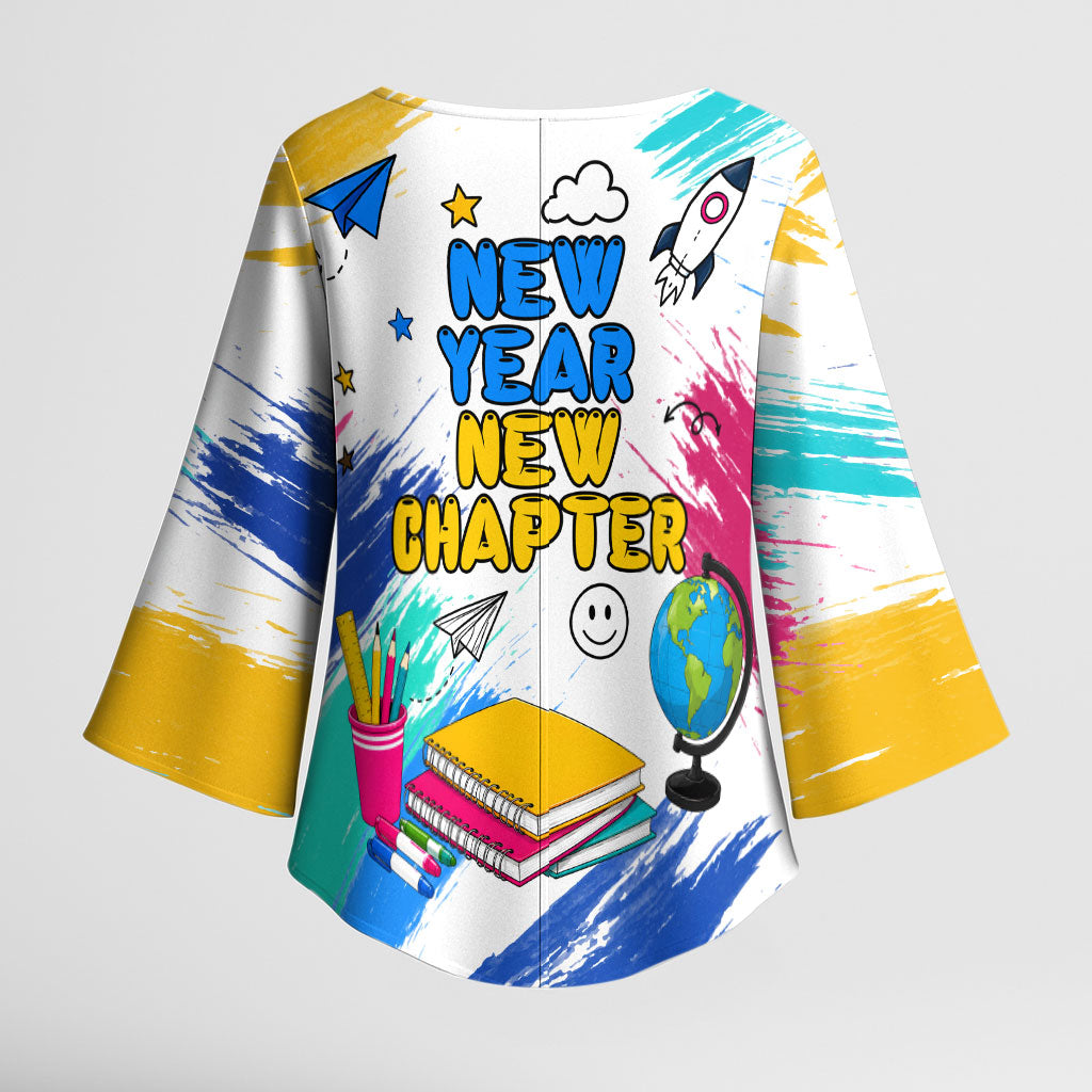 Back To School Kimono Sleeve Blouse New Year New Chapter Colorful Paint Splatter