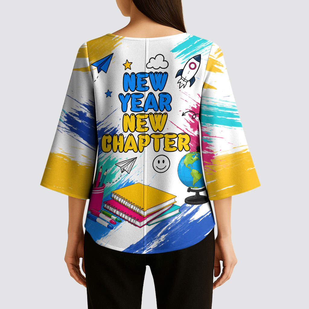 Back To School Kimono Sleeve Blouse New Year New Chapter Colorful Paint Splatter