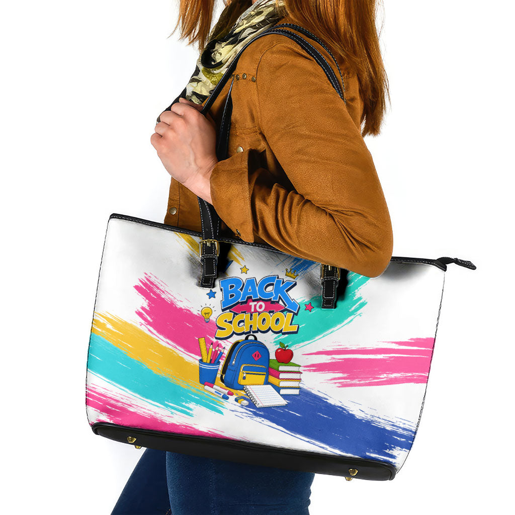 Back To School Leather Tote Bag New Year New Chapter Colorful Paint Splatter