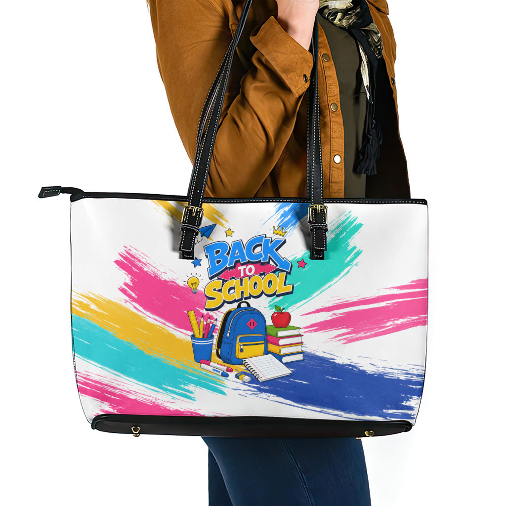 Back To School Leather Tote Bag New Year New Chapter Colorful Paint Splatter