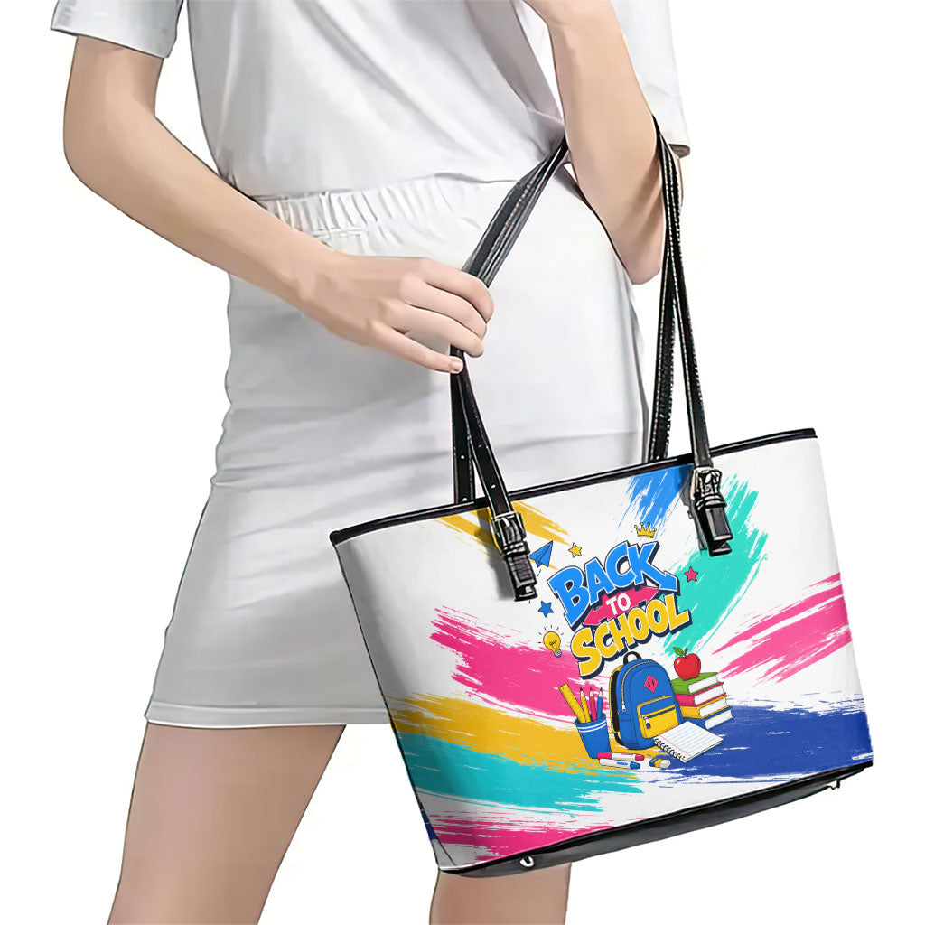 Back To School Leather Tote Bag New Year New Chapter Colorful Paint Splatter