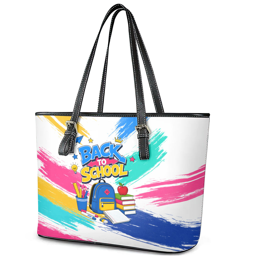 Back To School Leather Tote Bag New Year New Chapter Colorful Paint Splatter