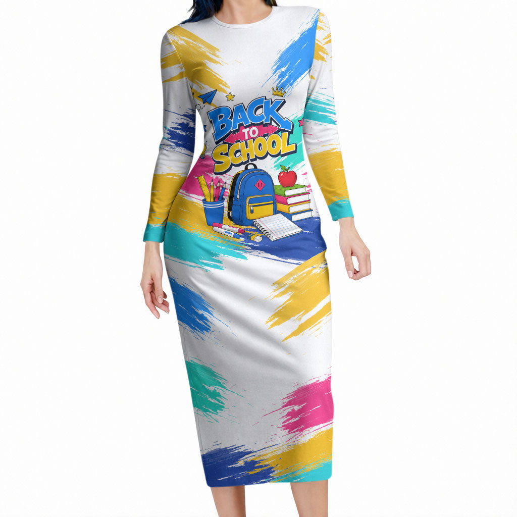 Back To School Long Sleeve Bodycon Dress New Year New Chapter Colorful Paint Splatter