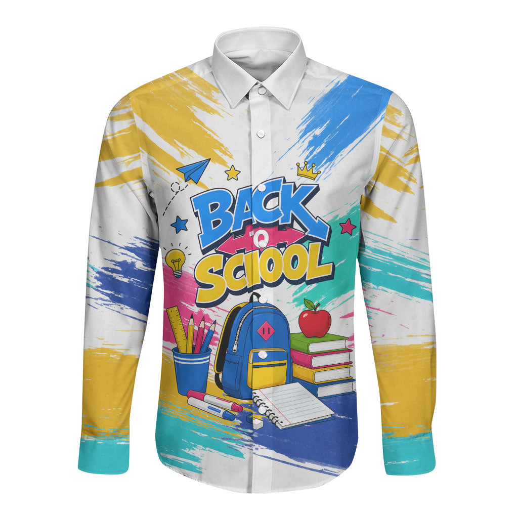 Back To School Long Sleeve Button Shirt New Year New Chapter Colorful Paint Splatter