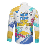 Back To School Long Sleeve Button Shirt New Year New Chapter Colorful Paint Splatter