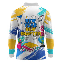 Back To School Long Sleeve Polo Shirt New Year New Chapter Colorful Paint Splatter