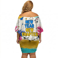 Back To School Off Shoulder Short Dress New Year New Chapter Colorful Paint Splatter