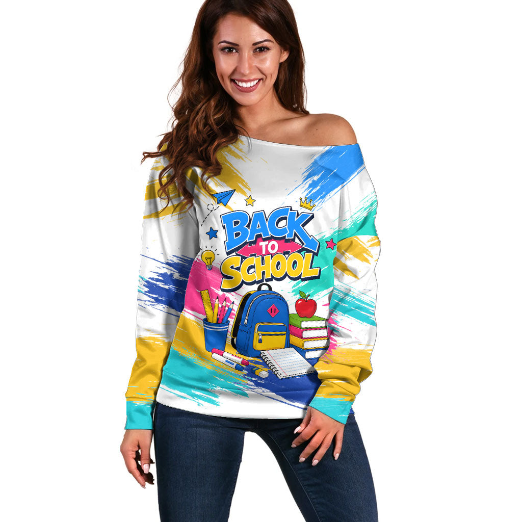 Back To School Off Shoulder Sweater New Year New Chapter Colorful Paint Splatter