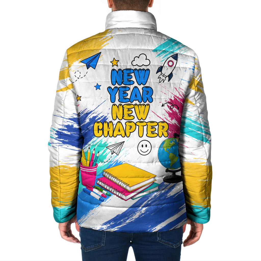 Back To School Padded Jacket New Year New Chapter Colorful Paint Splatter