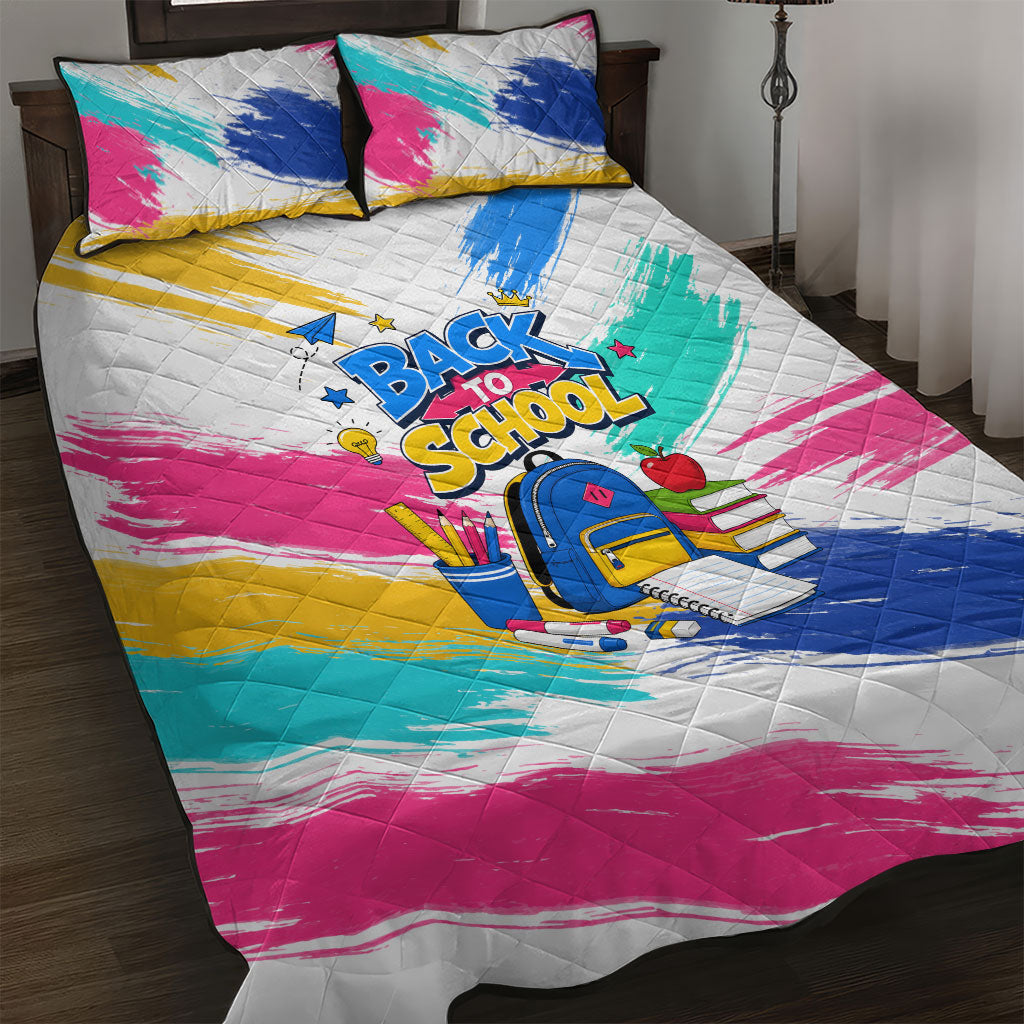 Back To School Quilt Bed Set New Year New Chapter Colorful Paint Splatter