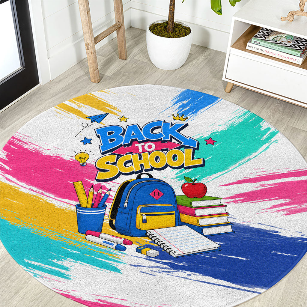 Back To School Round Carpet New Year New Chapter Colorful Paint Splatter