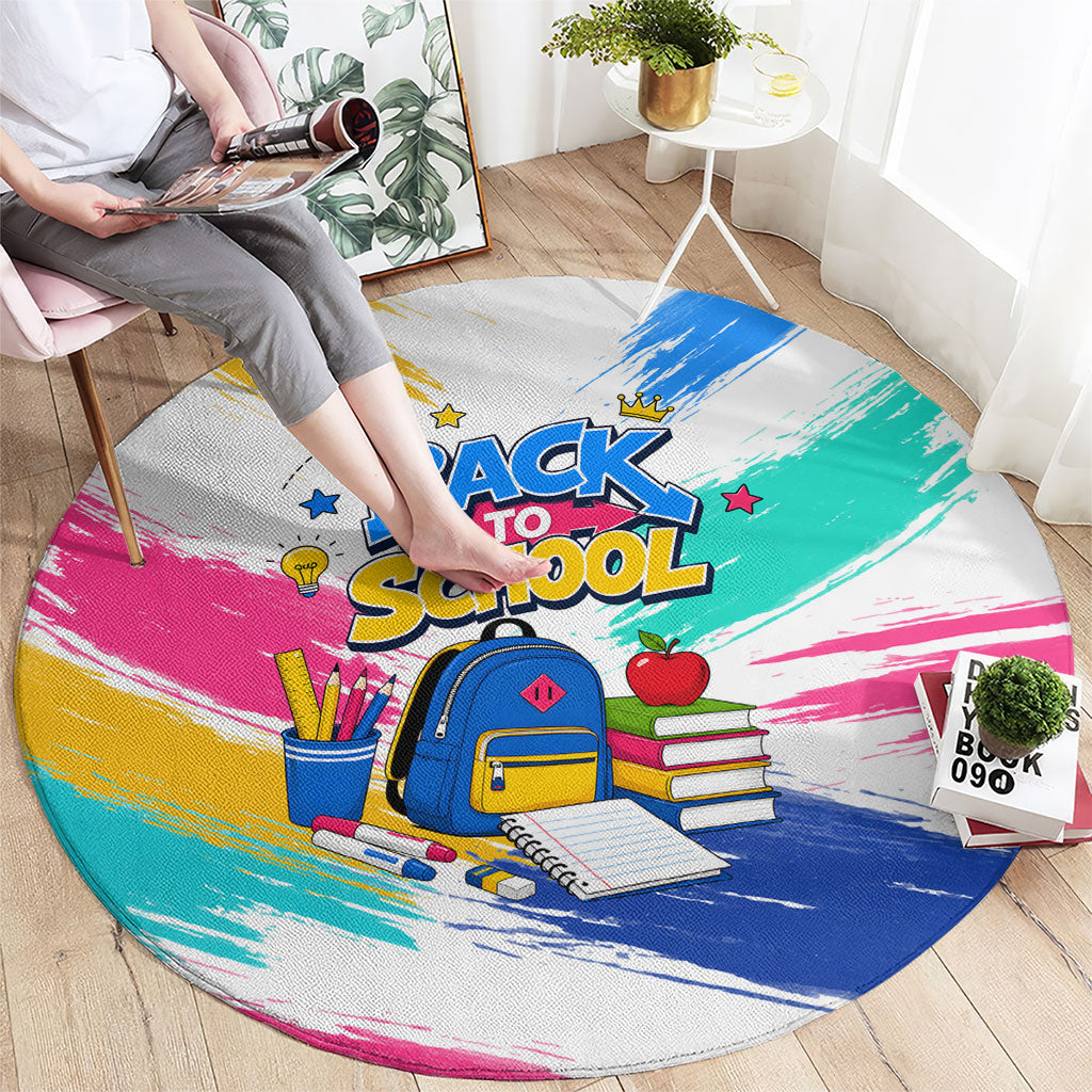 Back To School Round Carpet New Year New Chapter Colorful Paint Splatter