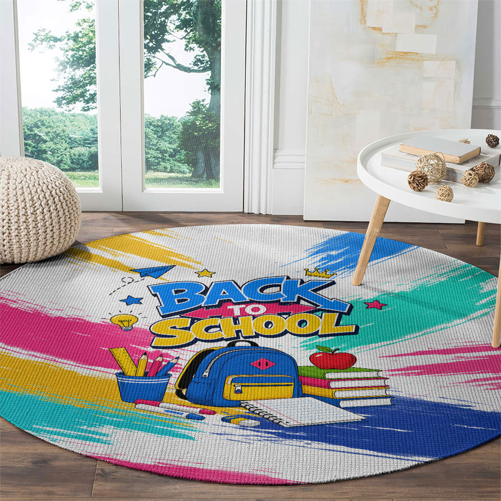 Back To School Round Carpet New Year New Chapter Colorful Paint Splatter