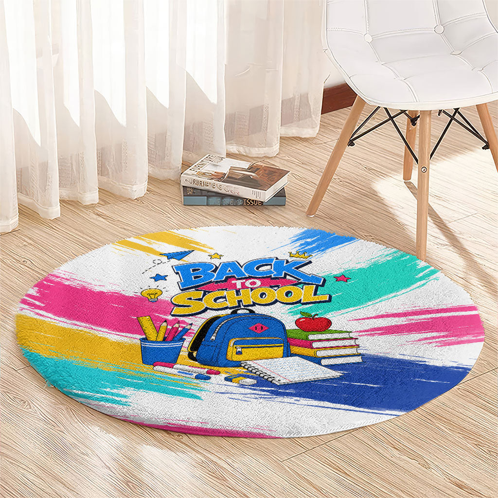 Back To School Round Carpet New Year New Chapter Colorful Paint Splatter