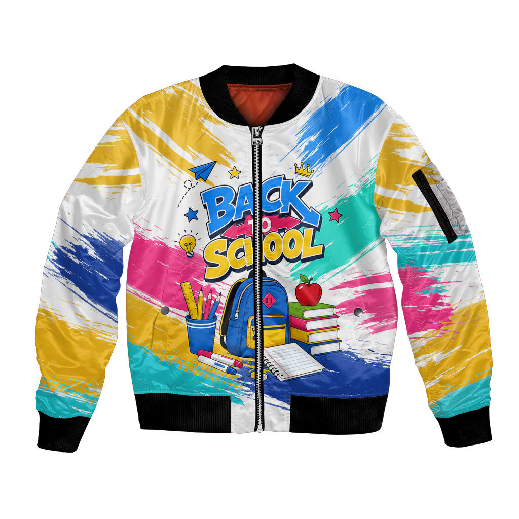 Back To School Sleeve Zip Bomber Jacket New Year New Chapter Colorful Paint Splatter