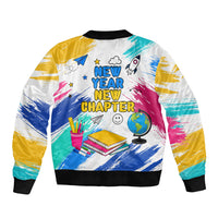 Back To School Sleeve Zip Bomber Jacket New Year New Chapter Colorful Paint Splatter