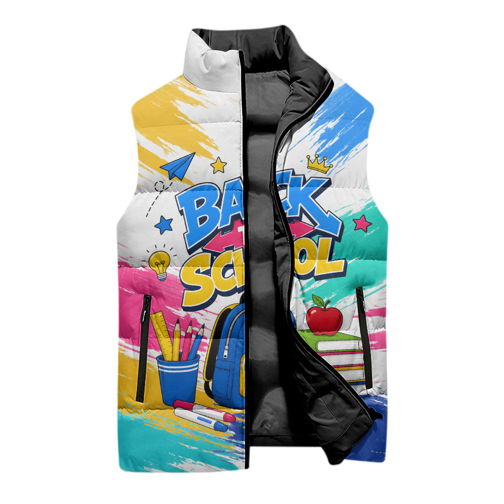 Back To School Sleeveless Puffer Jacket New Year New Chapter Colorful Paint Splatter