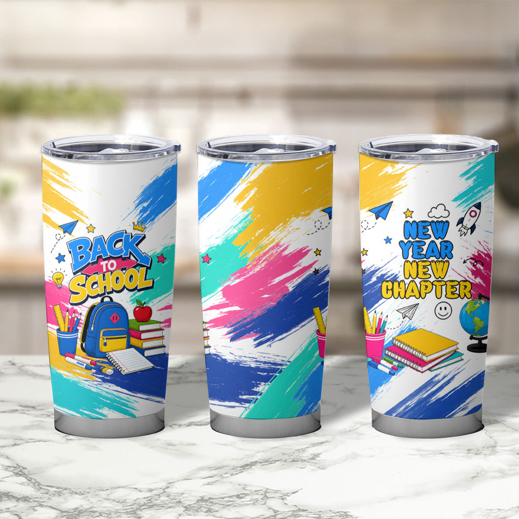 Back To School Tumbler Cup New Year New Chapter Colorful Paint Splatter