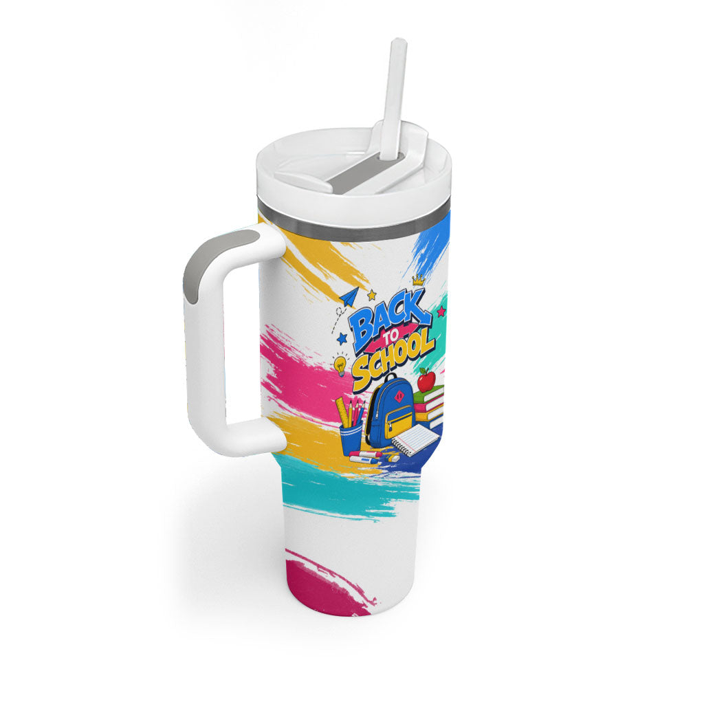 Back To School Tumbler With Handle New Year New Chapter Colorful Paint Splatter