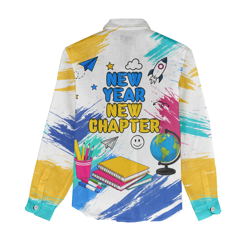 Back To School Women Casual Shirt New Year New Chapter Colorful Paint Splatter