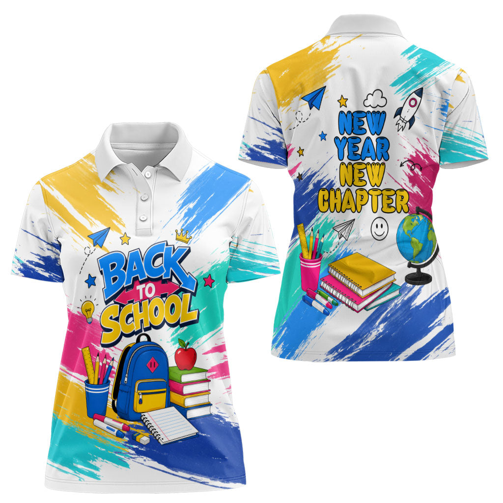 Back To School Women Polo Shirt New Year New Chapter Colorful Paint Splatter