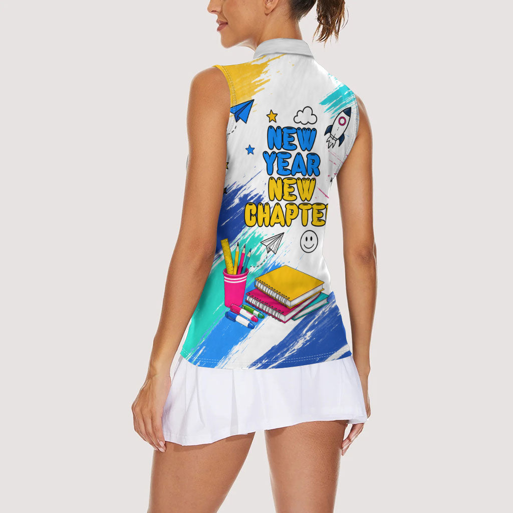 Back To School Women Sleeveless Polo Shirt New Year New Chapter Colorful Paint Splatter
