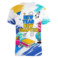 Back To School Women V-Neck T-Shirt New Year New Chapter Colorful Paint Splatter