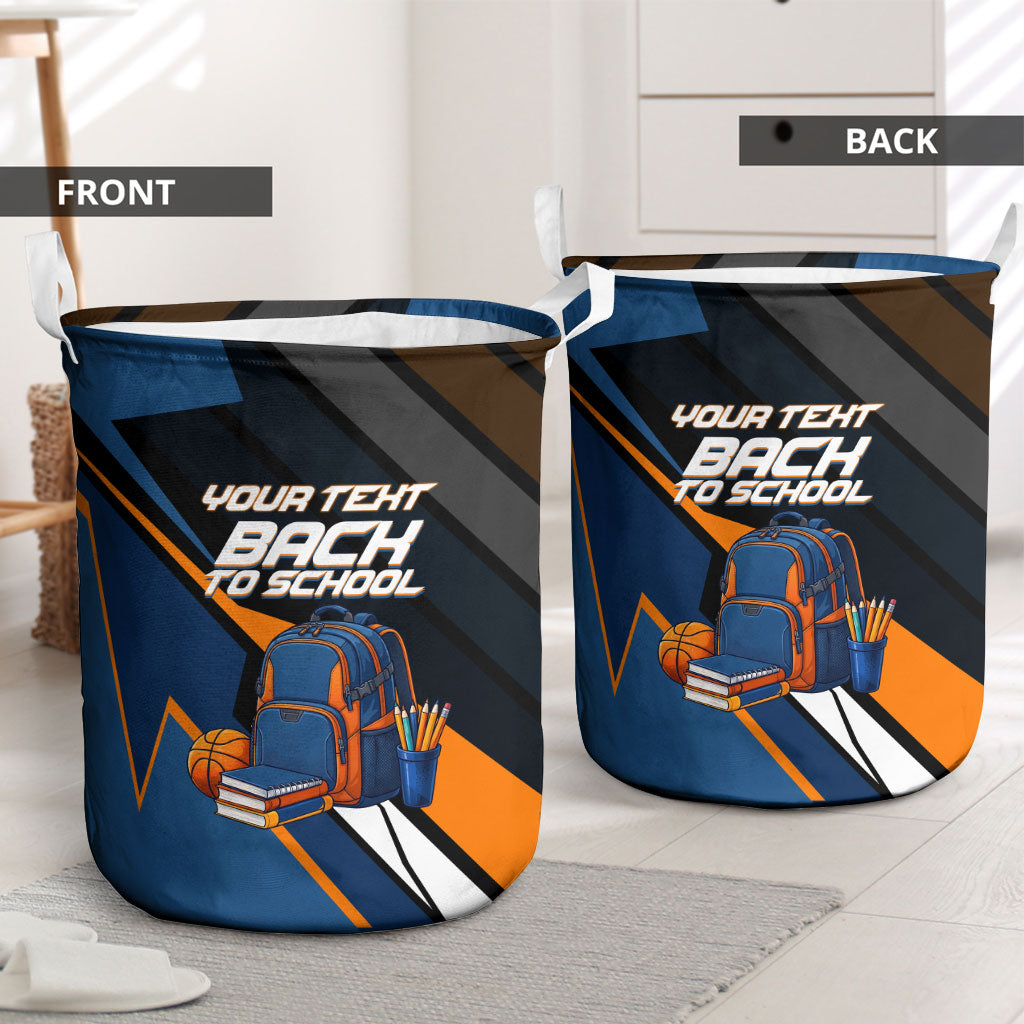 Personalized Back To School Laundry Basket Student Backpack Basketball Geometric Stripes
